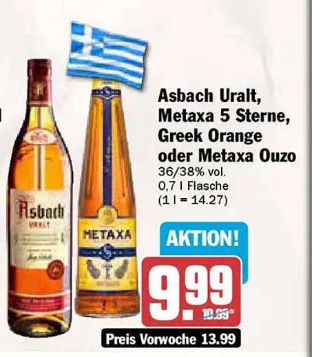Asbach Uralt, Metaxa 5 Sterne, Greek Orange oder Metaxa Ouzo - Aktion!