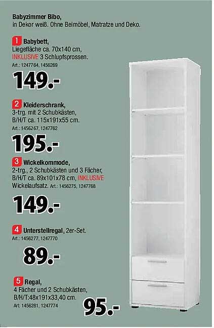 Babyzimmer Bibo, in Dekor weiß. Ohne Beimöbel, Matratze und Deko.