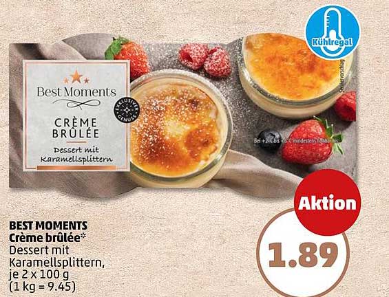 BEST MOMENTS Crème brûlée Dessert mit Karamellsplittern, je 2 x 100 g