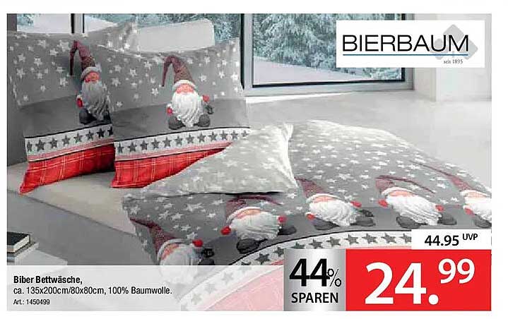 Biber Bettwäsche, ca. 135x200cm/80x80cm, 100% Baumwolle