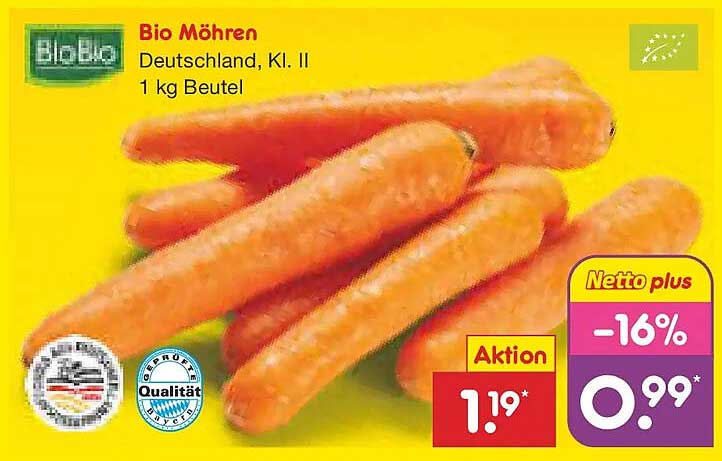 Bio Möhren Deutschland, Kl. II - 1 kg Beutel