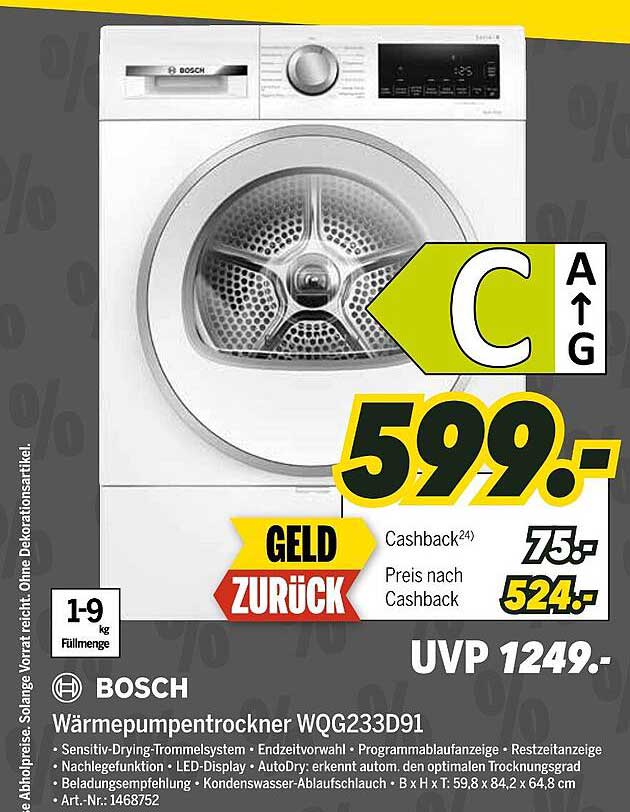 BOSCH Wärmepumpentrockner WQG233D91