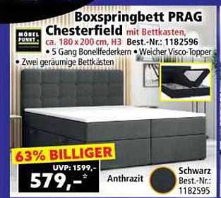 Boxspringbett PRAG Chesterfield mit Bettkasten, ca. 180 x 200 cm