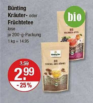 Bünting Kräuter- oder Früchtetee lose je 200-g-Packung