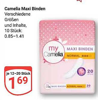 Camelia Maxi Binden, verschiedene Größen und Inhalte