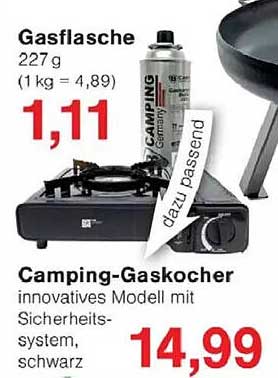 Camping-Gaskocher - innovatives Modell mit Sicherheitssystem, schwarz