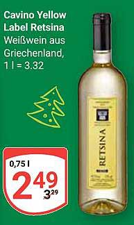Cavino Yellow Label Retsina Weißwein aus Griechenland, 0,75 l