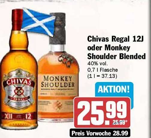 Chivas Regal 12J oder Monkey Shoulder Blended 0,7 l