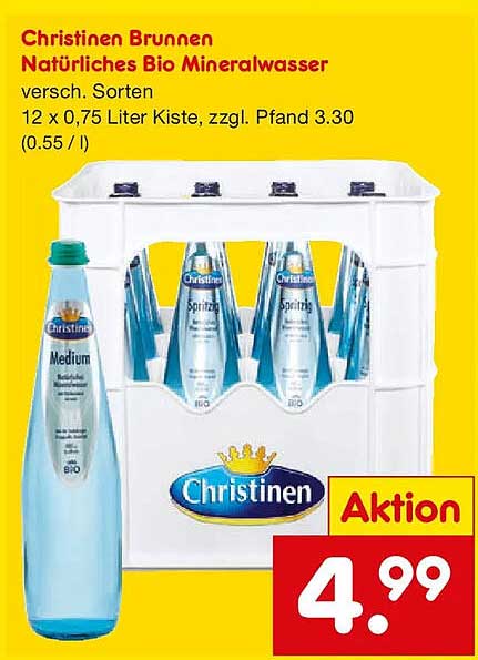 Christinen Brunnen Natürliches Bio Mineralwasser 12 x 0,75 Liter Kiste