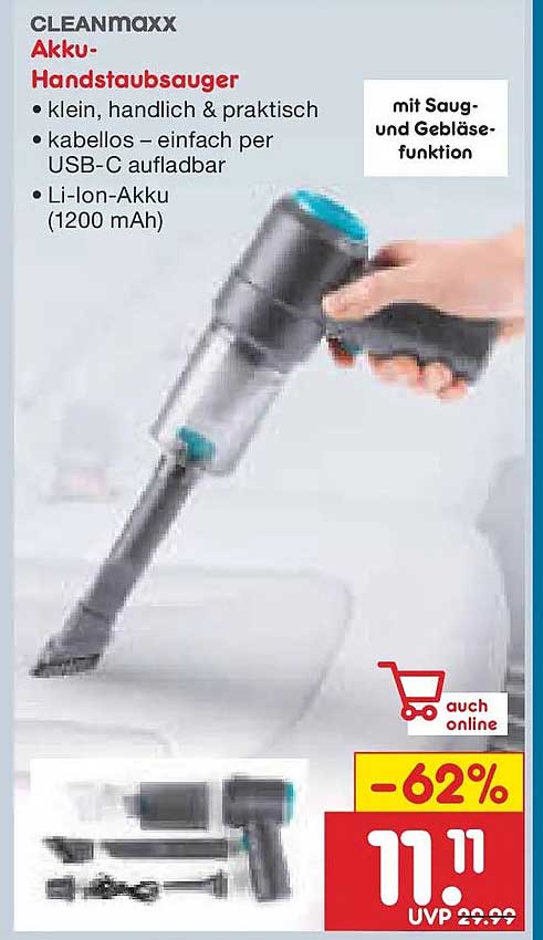 CLEANmaxx Akku-Handstaubsauger - kabellos und praktisch