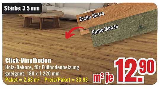 Click-Vinylboden in Eiche Skara und Eiche Monza