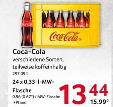 Coca-Cola 24 x 0,33-I-MW-Flasche - verschiedene Sorten, teilweise koffeinhaltig
