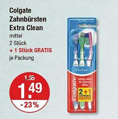 Colgate Zahnbürsten Extra Clean mittel 2 Stück + 1 Stück GRATIS je Packung