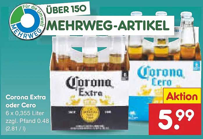 Corona Extra oder Cero - 6 x 0,355 Liter