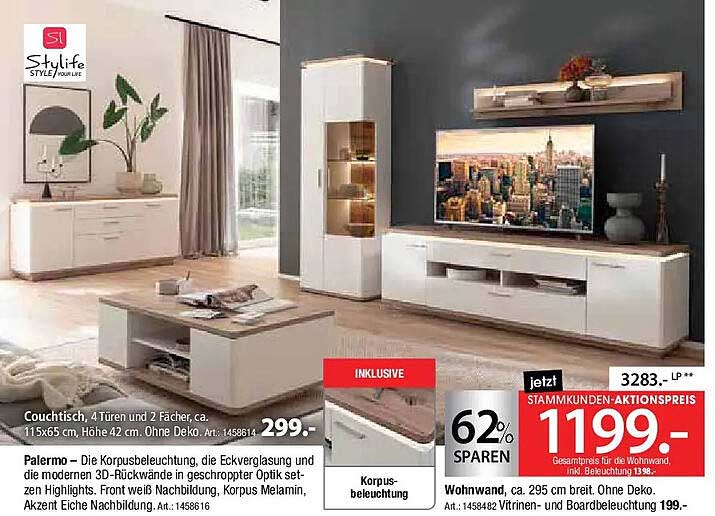 Couch Tisch, 4 Türen und 2 Fächer, ca. 115x65 cm, Höhe 42 cm. Ohne Deko.