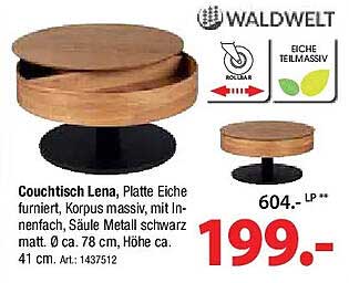 Couchtisch Lena – Eiche massiv mit schwarz-matt Metall