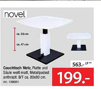 Couchtisch Metz, Platte und Säule weiß matt, Metallpodest anthrazit, B/T ca. 80x80 cm