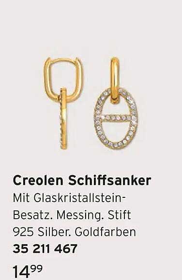 Creolen Schiffanker mit Glaskristallstein-Besatz