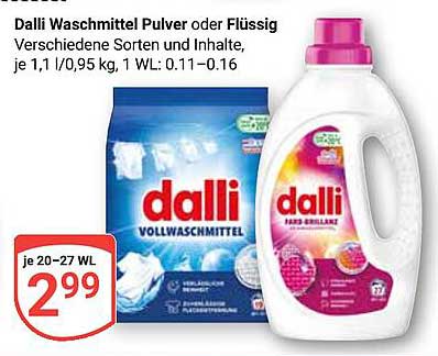 Dalli Waschmittel Pulver oder Flüssig - verschiedene Sorten und Inhalte