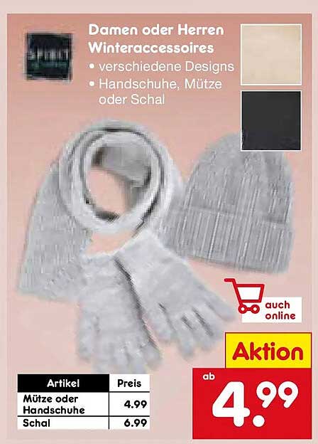 Damen oder Herren Winteraccessoires - Mütze, Handschuhe oder Schal