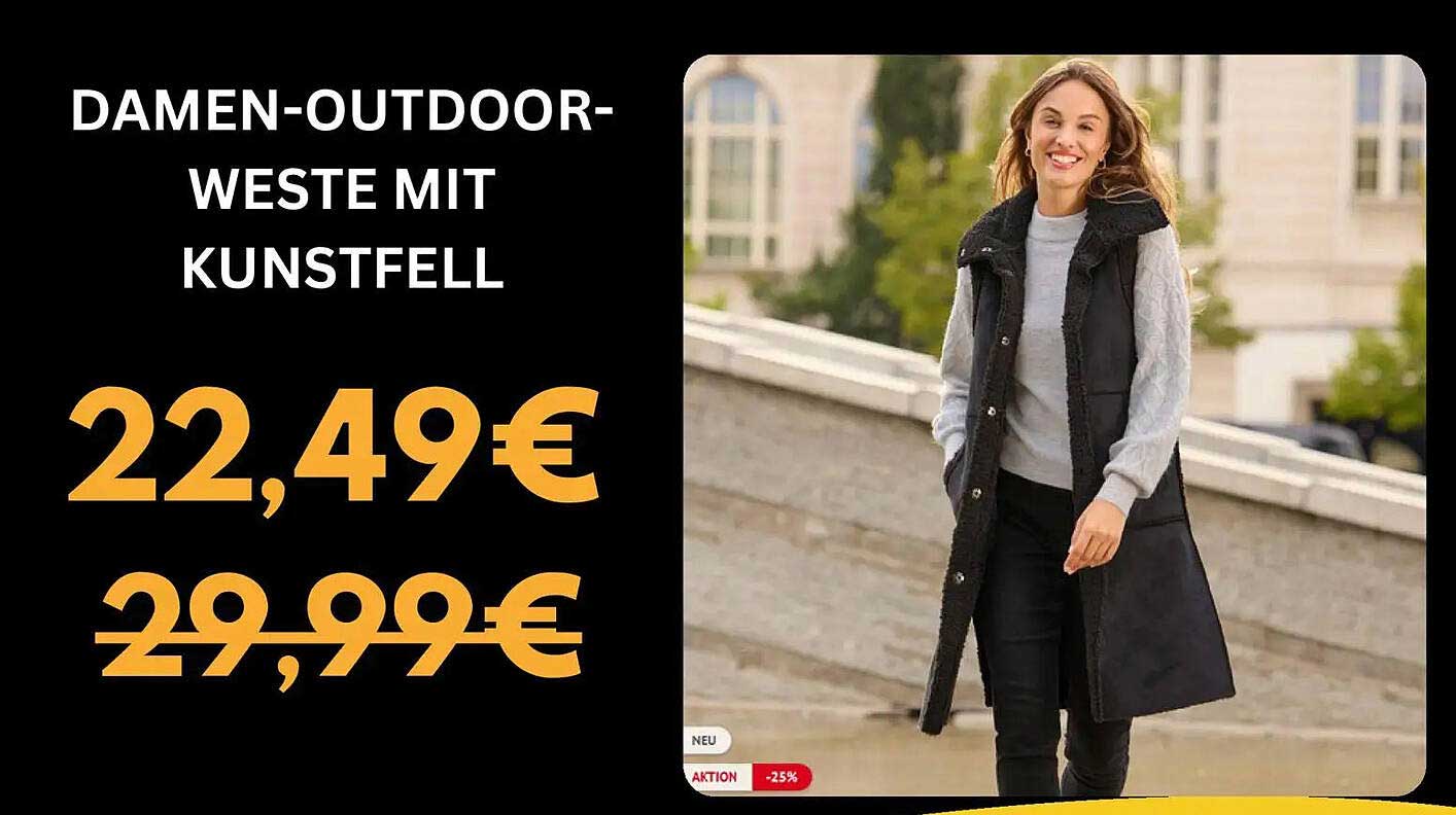 DAMEN-OUTDOOR-WESTE MIT KUNSTFELL
