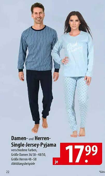 Damen- und Herren-Single-Jersey-Pyjama
