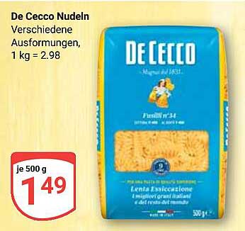 De Cecco Nudeln - Verschiedene Ausführungen, 500g für nur 1,49 €