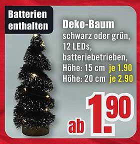 Deko-Baum schwarz oder grün, 12 LEDs, batteriebetrieben