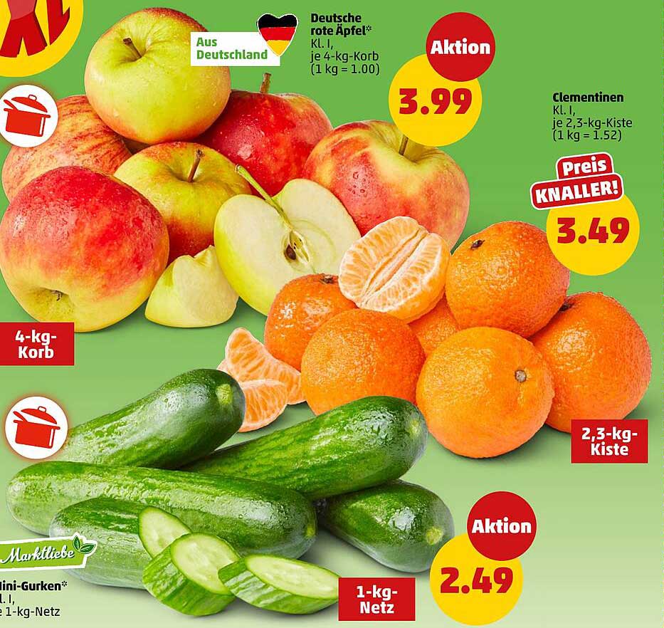 Deutsche rote Äpfel und Clementinen im Sonderangebot