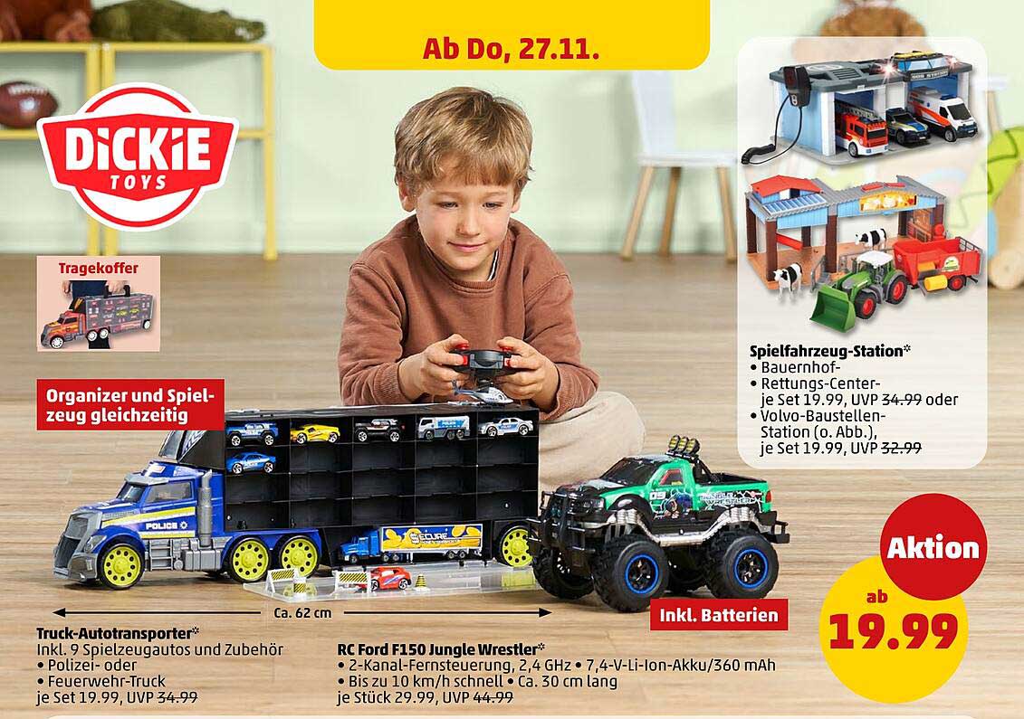 Dickie Toys Truck-Autontransporter inkl. 9 Spielzeugautos und Zubehör