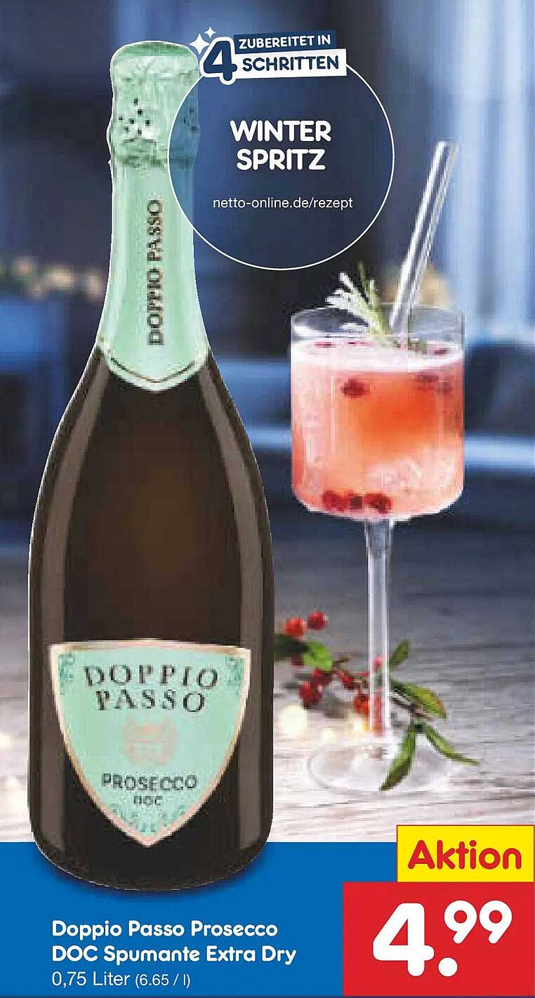 Doppio Passo Prosecco DOC Spumante Extra Dry 0,75 Liter