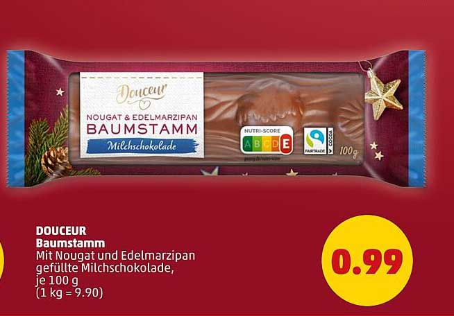DOUCEUR Baumstamm - Nougat & Edelmarzipan gefüllte Milchschokolade