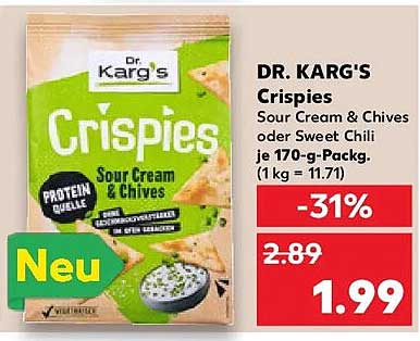 DR. KARG'S Crispies - Sour Cream & Chives oder Sweet Chili je 170-g-Pack.