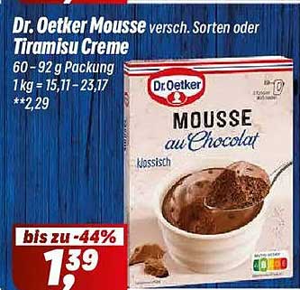Dr. Oetker Mousse verschiedene Sorten oder Tiramisu Creme
