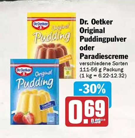 Dr. Oetker Original Puddingpulver oder Paradiescreme - verschiedene Sorten