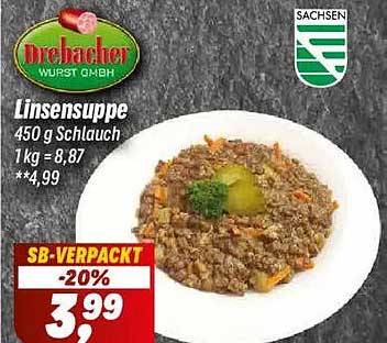 Drebacher Linsensuppe 450 g Schlauch