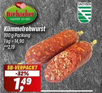 Drehader Kümmelrohwurst 100 g Packung - Jetzt sparen!