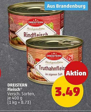 DREISTERN Fleisch - Rindfleisch und Truthahnfleisch im eigenen Saft, je 400 g