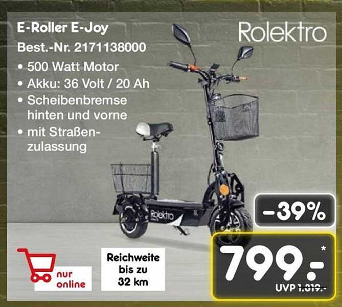 E-Roller E-Joy von Rolektra – 500 Watt Motor, mit Straßen-Zulassung