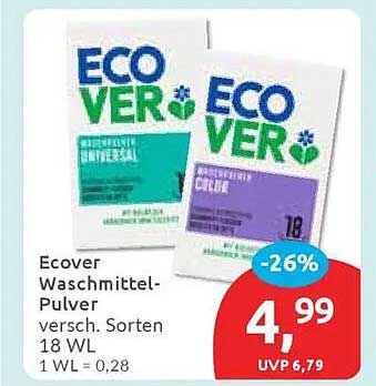 Ecover Waschmittel-Pulver verschiedene Sorten 18 WL
