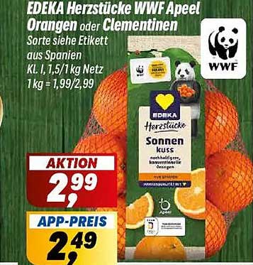 EDEKA Herzstücke WWF Apfel Orangen oder Clementinen