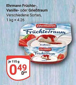 Ehrmann Früchte-, Vanille- oder Grießtraum, 115 g