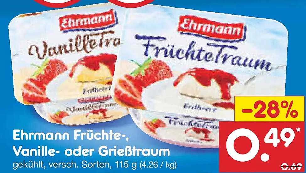 Ehrmann Früchte-, Vanille- oder GrießTraum, 115 g