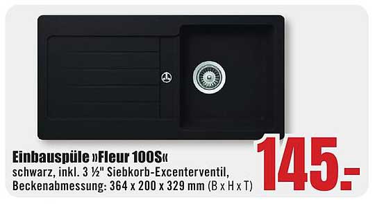 Einbauspüle »Fleur 100S« schwarz, inkl. 3 ½ Siebkörb-Excenterventil, Beckenmaß: 364 x 200 x 329 mm (B x H x T)