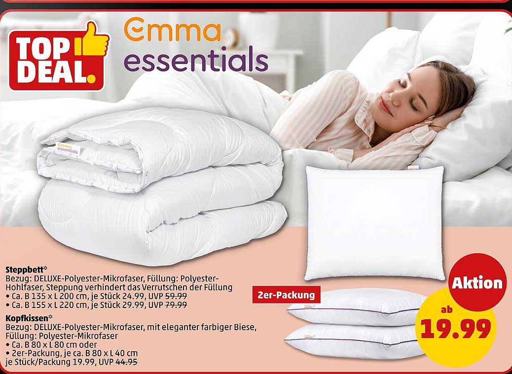 Emma essentials Steppbett und Kopfkissen 2er-Packung