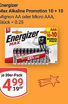Energizer Max Alkaline Promotion 10 + 10 - Mignon AA oder Micro AAA