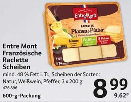 Entre Mont Französische Raclette Scheiben 600-g-Packung