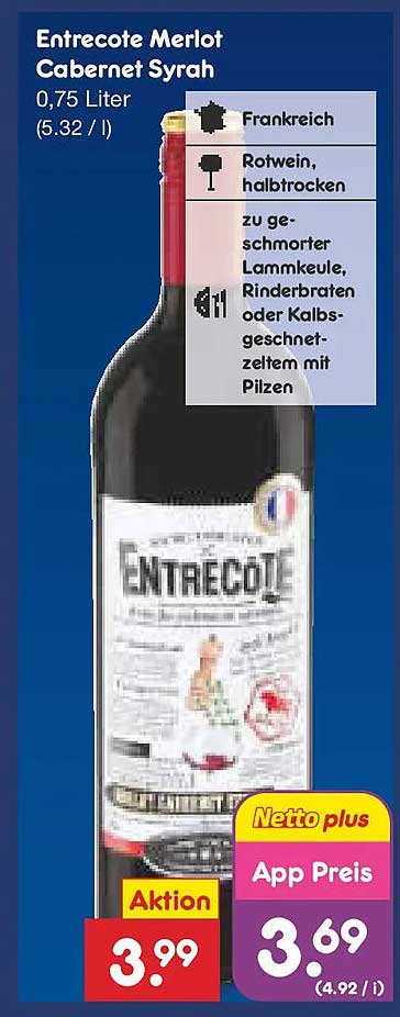 Entrecote Merlot Cabernet Syrah 0,75 Liter