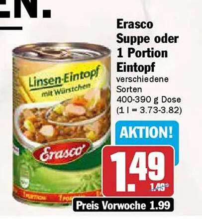 Erasco Suppe oder 1 Portion Eintopf - verschiedene Sorten