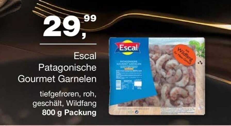 Escal Patagonische Gourmet Garnelen, tiefgefroren, roh, geschält, Wildfang - 800 g Packung